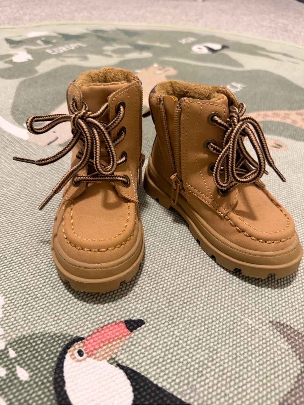 H&M Kids Tan Lace-Up Faux-Fur Lined Boots